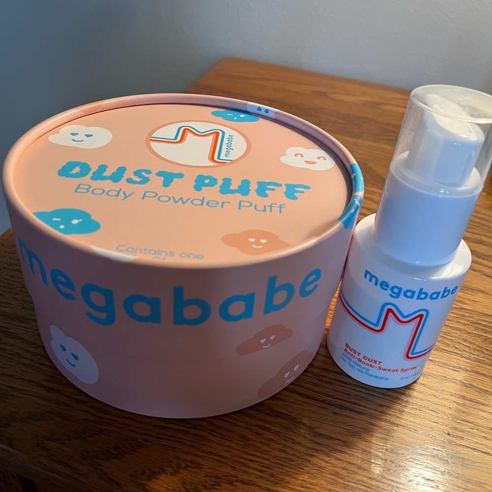 Megababe Bust Dust Anti Boob Sweat Spray, Body Dust and Dust Puff- NEW